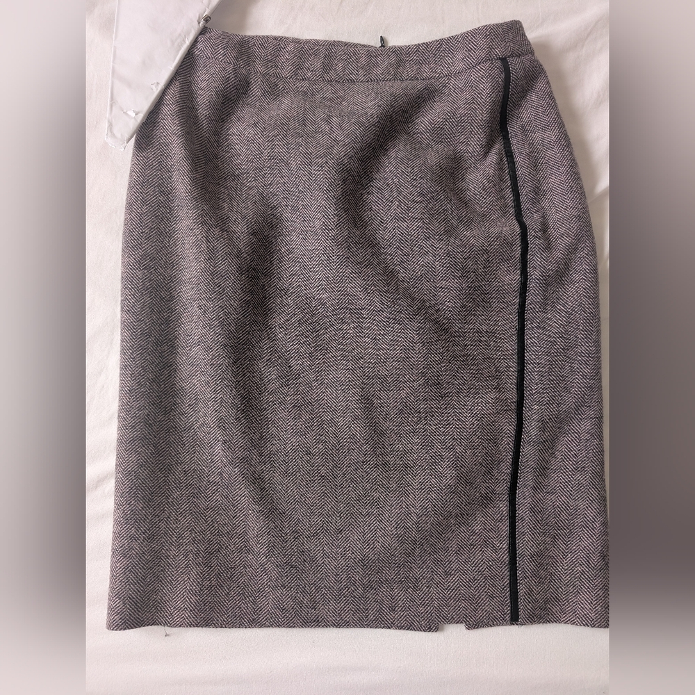 Tristan Gray Pencil Skirt Leather Trim